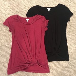 Pair of cute front knot T-shirts